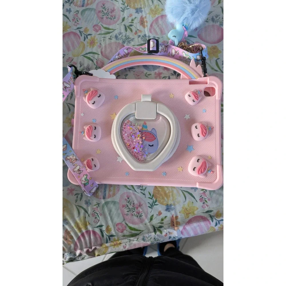 Pink Unicorn iPad Case Cover Kids Shockproof Handle Stand w/ Strap‎ Glitter